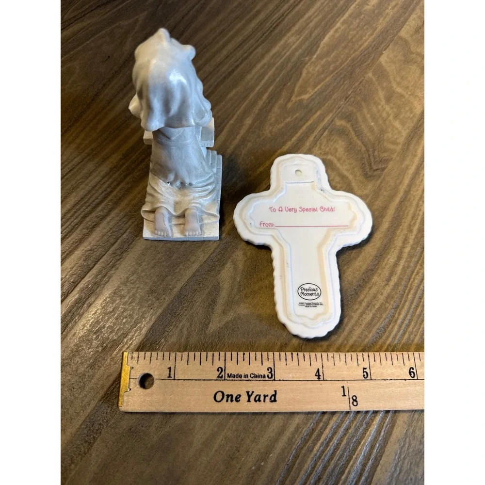 VTG Precious Moments Girl Figurine & Megan Baby Cross Set of 2 Religious